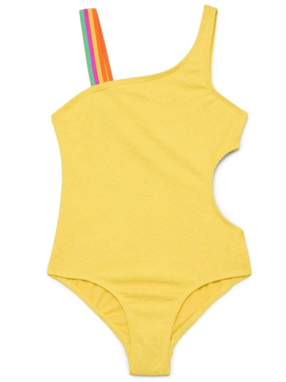 YELLOW EMBOSSED, SIDE CUT OUT - ONE PIECE SWIMSUIT